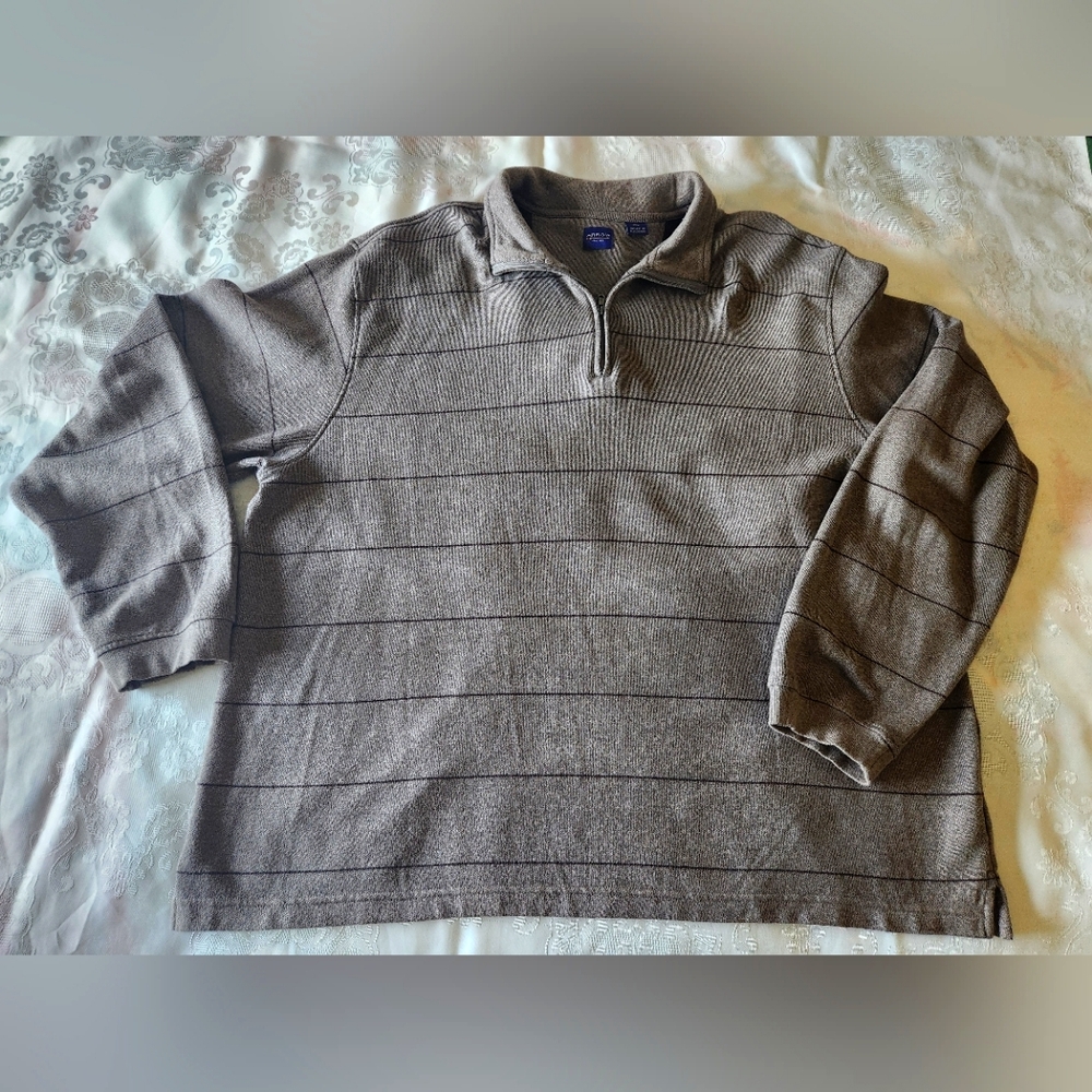 Arrow Brown Stripe 1/4 Zip Cotton Shirt Sz XXL!